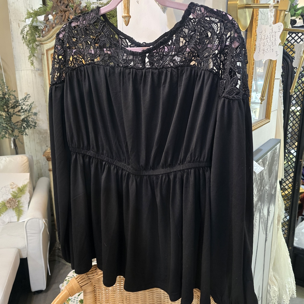 Torrid Black Crochet Yoke Blouse